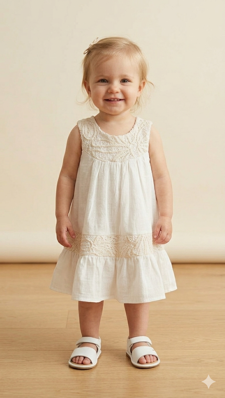 SER-0784Kız Bebek Yazlık Keten Elbise