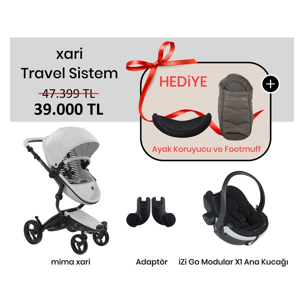 Mima Xari Puset 5'Lİ Travel Sistem Portbebeli Bebek Arabası BeSafe iZi Go  Modular X1 Metallic Melange / Adapter Kit