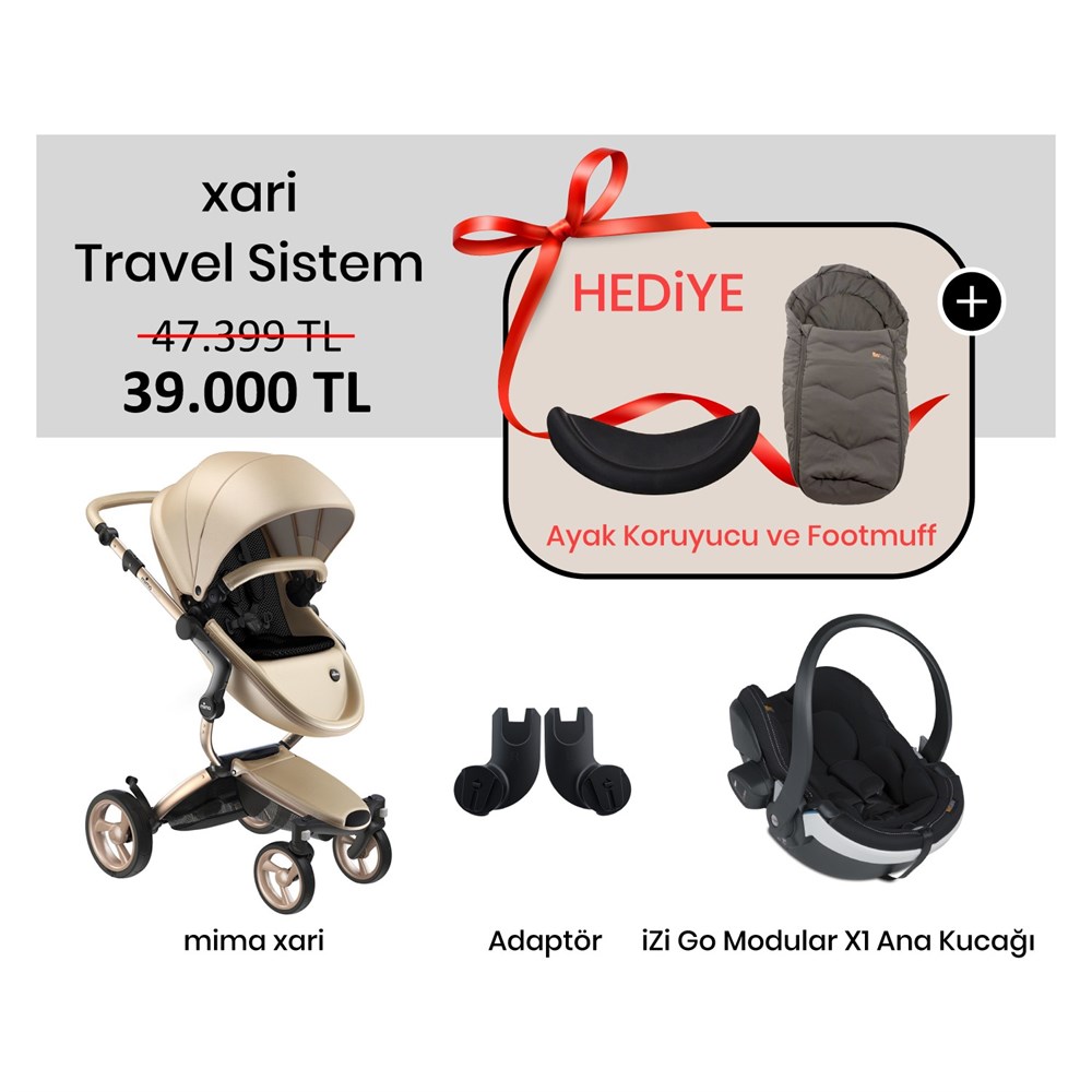 MİMA-3GMima Xari Puset 5'Lİ Travel Sistem Portbebeli Bebek Arabası BeSafe iZi Go Modular X1 Metallic Melange / Adapter Kit