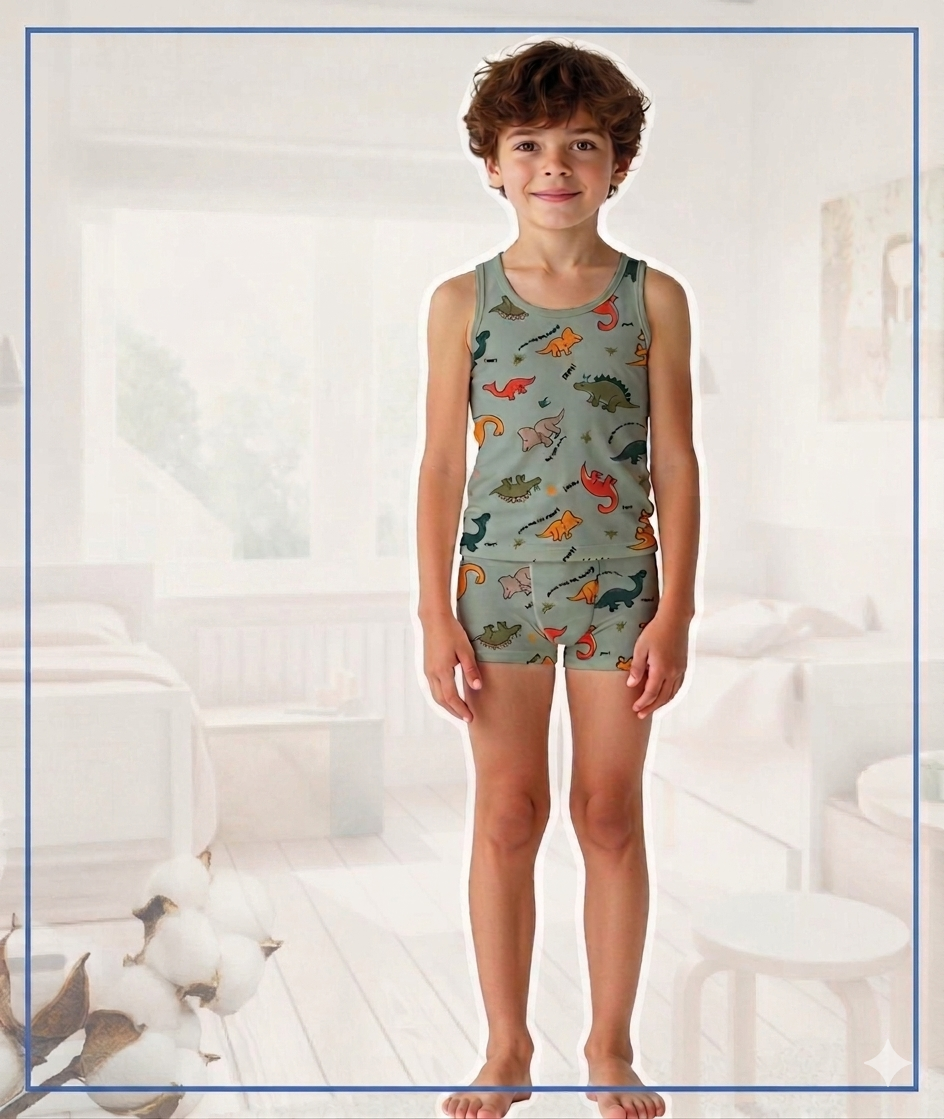 ELM-M-7103Erkek Çocuk Atlet Boxer Takım Dinazor ELM-M-7103