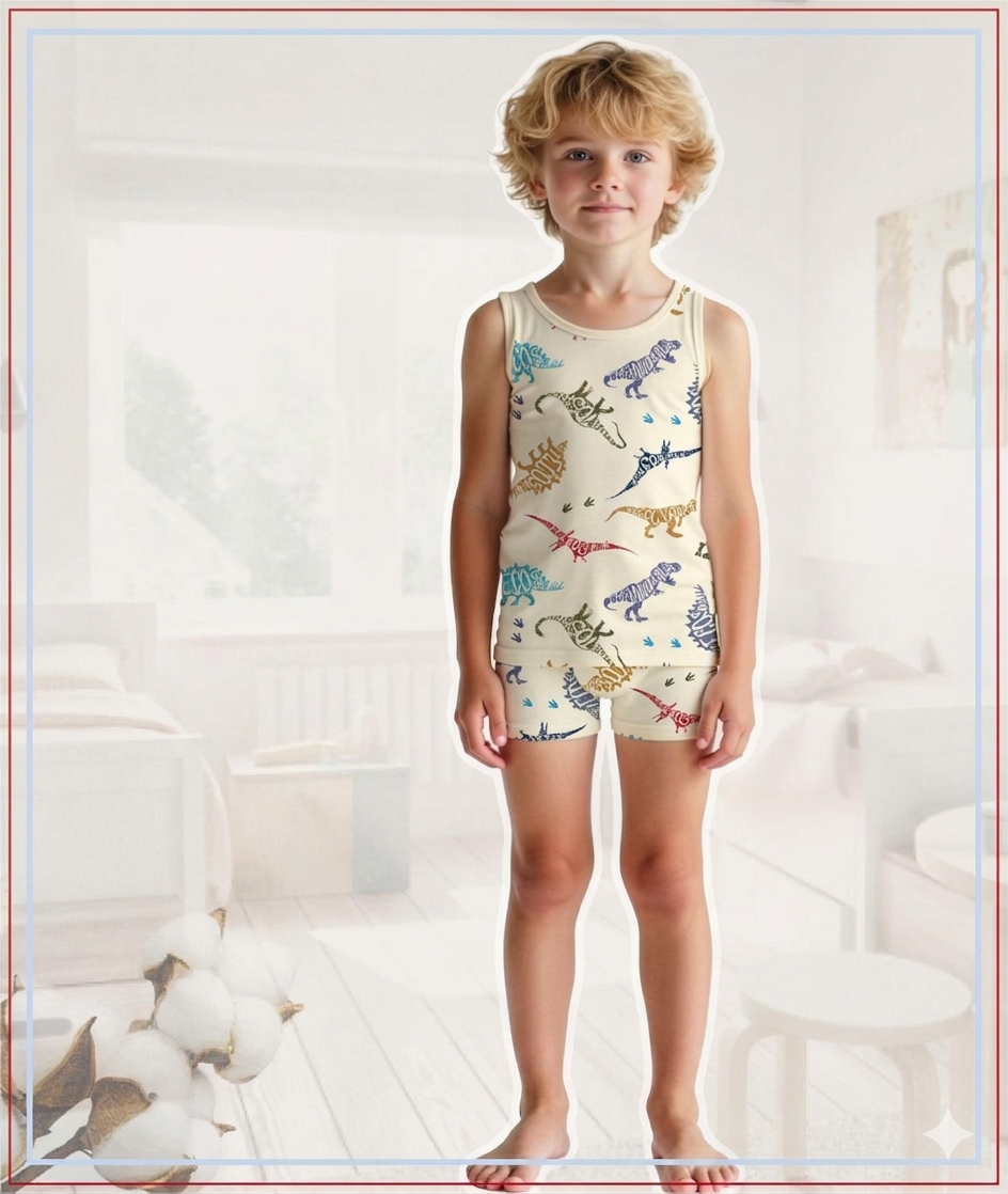 ELM-M-7106Erkek Çocuk Atlet Boxer Takım Dinazor ELM-M-7106
