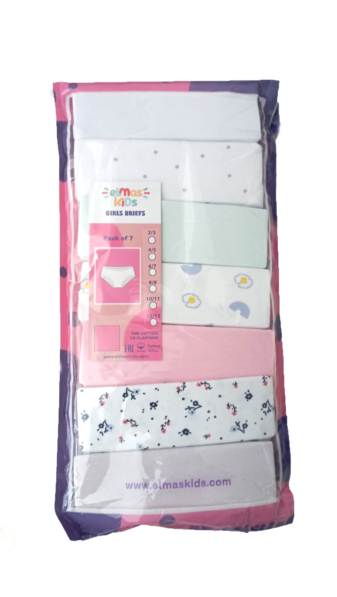 ELM-S-54Kız Çocuk 7'li Slip Külot  ELM-S-54