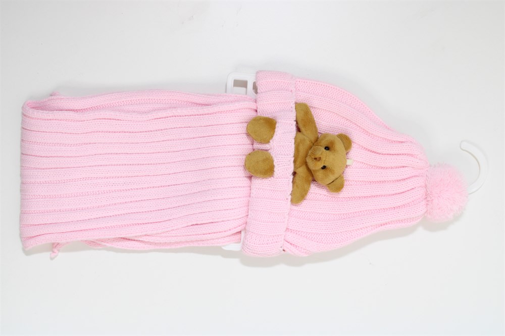 NBK-0074Name Baby Kids Ayıcık Detaylı Çocuk Şapka Atkı Seti