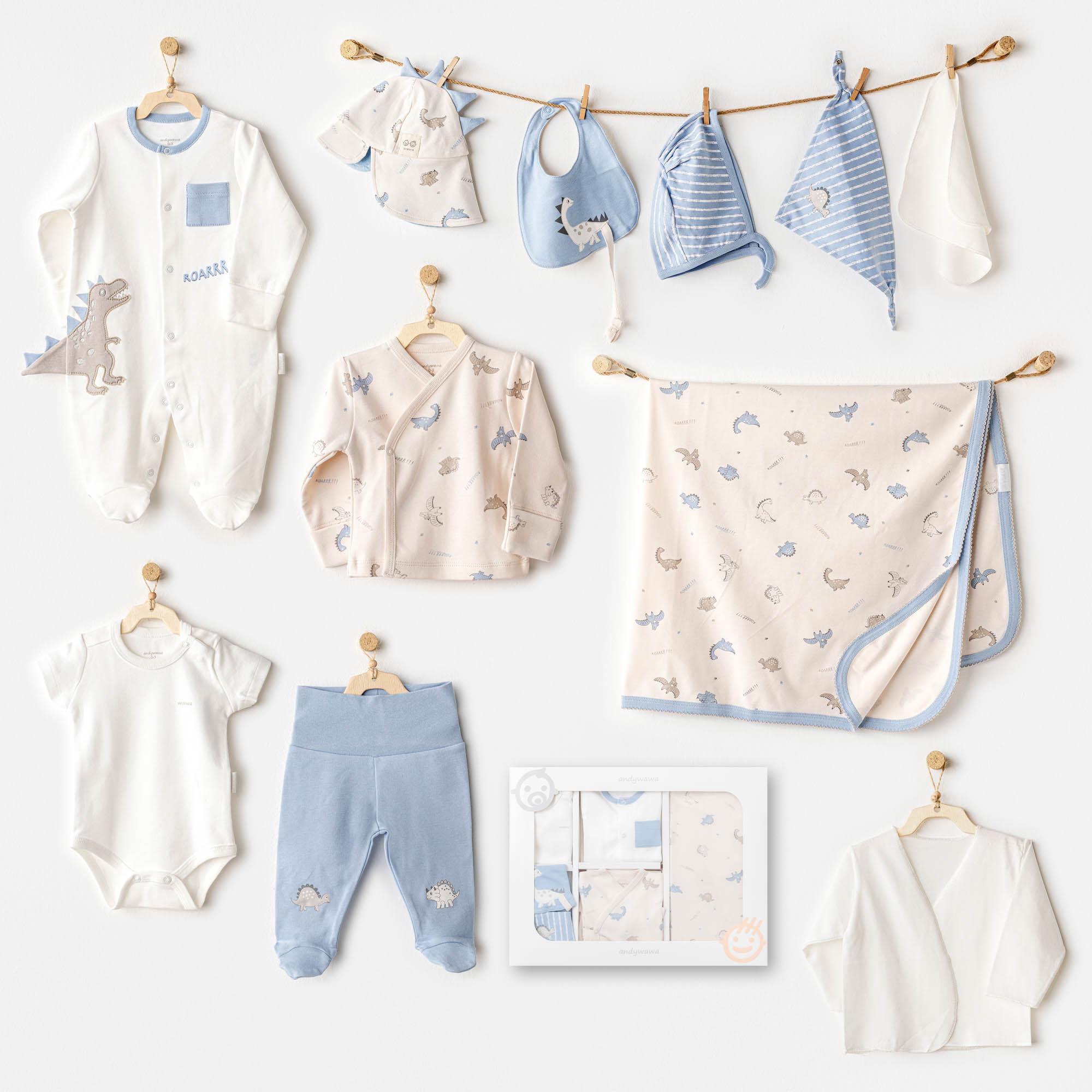 ANW-AC25911Erkek Bebek Hastane Çıkışı 10 Parça Newborn Set Dino AC25911
