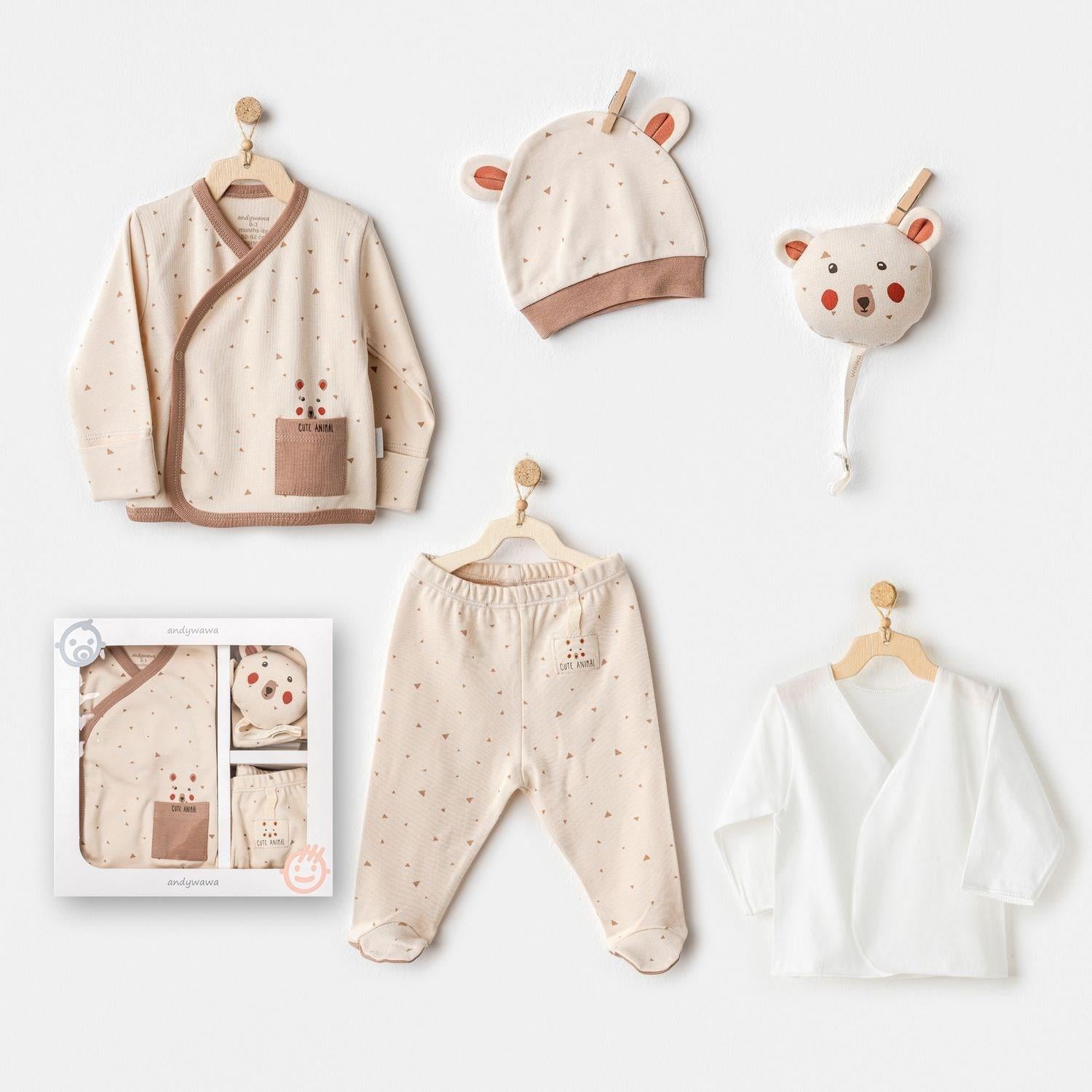 ANW-AC25020Erkek Bebek Hastane Çıkışı 5 Parça Yenidoğan Set Adventurous Bear AC25020