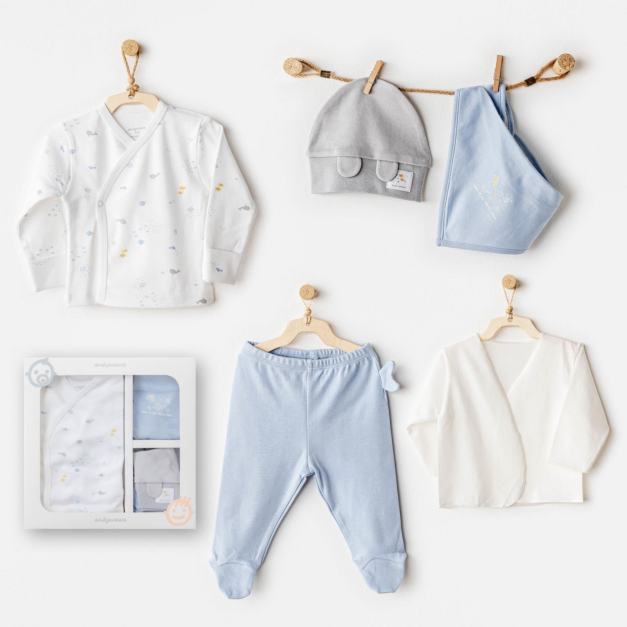 ANW-AC25600Erkek Bebek Hastane Çikişi 5 Pcs Newborn Set Ocean Is My Happy Place AC25600