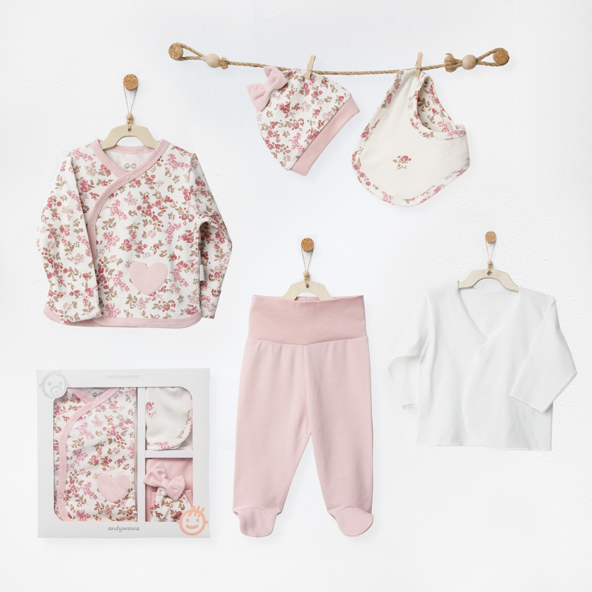 ANW-AC27000Kız Bebek Hastane Çıkışı 5 Parça Newborn Set  Floral Dreams ANW-AC27000