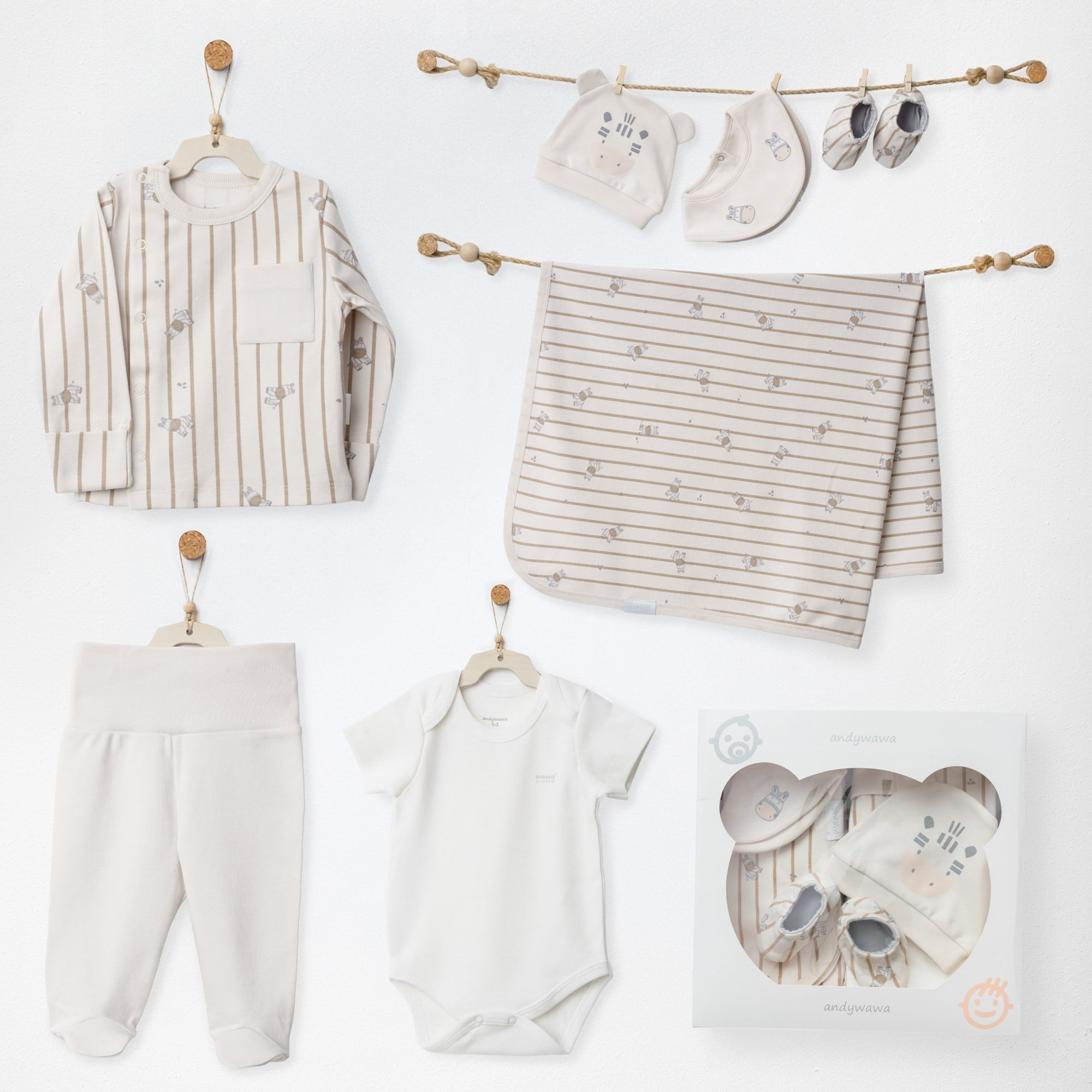 ANW-AC27280Erkek Bebek Hastane Çıkışı 7 Parça Newborn Set Zebra ANW-AC27280