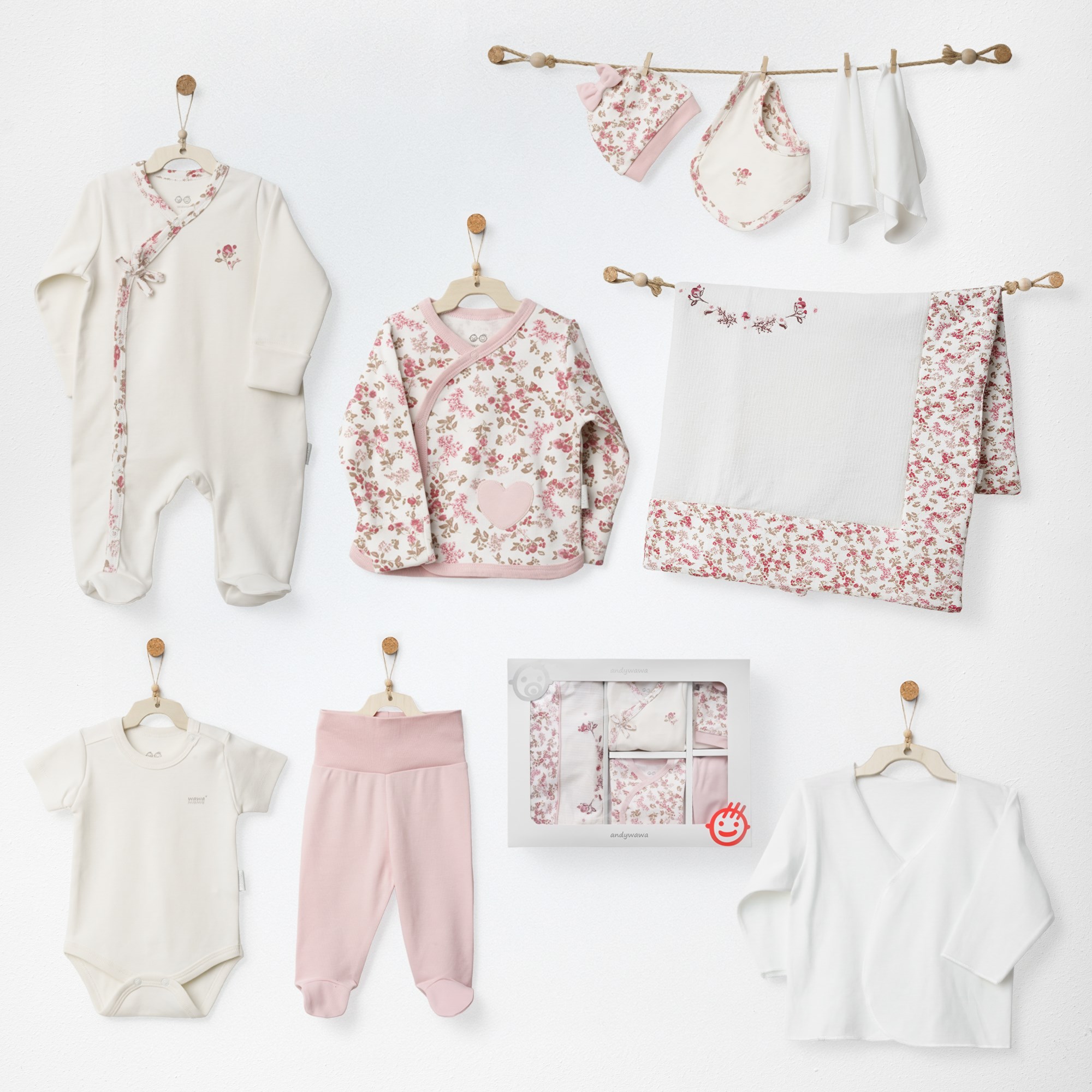 ANW-AC27001Kız Bebek Hastane Çıkışı 10 Pcs Newborn Set  Floral Dreams ANW-AC27001
