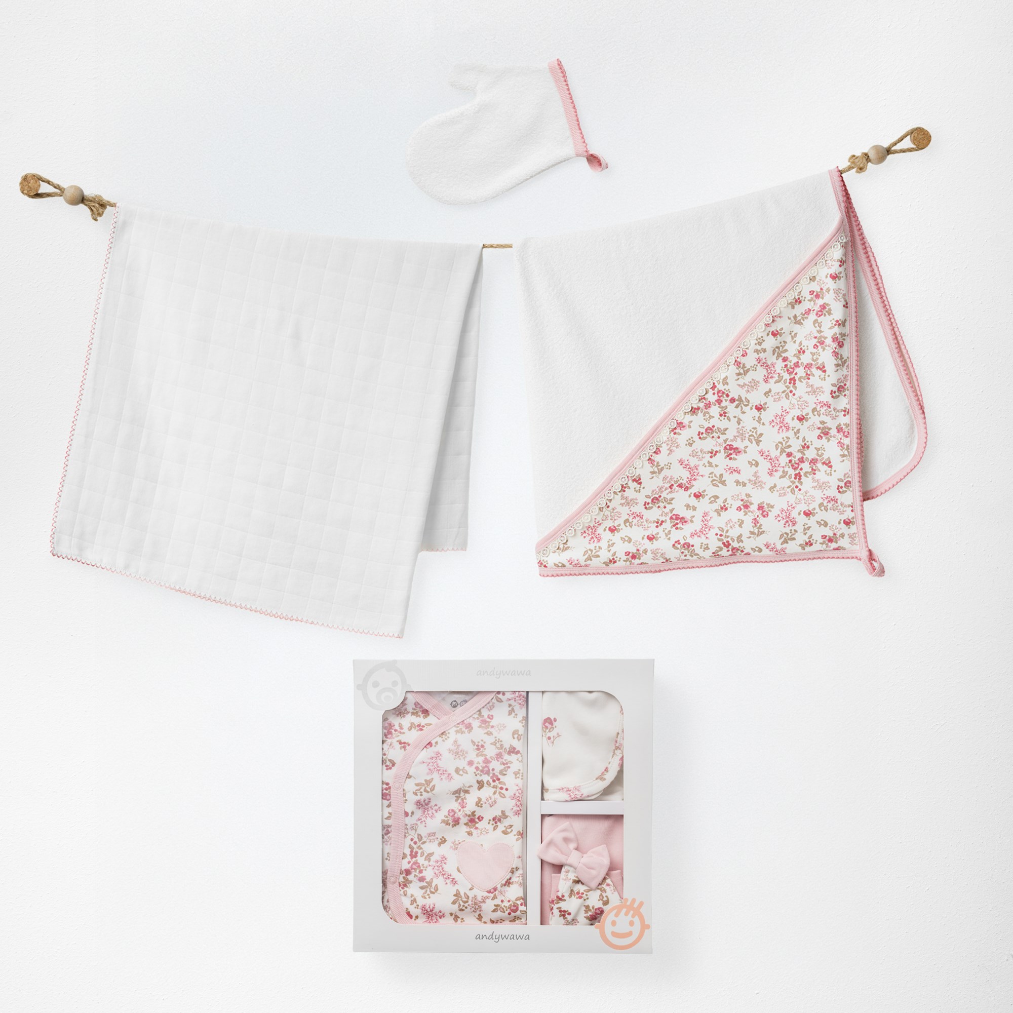 ANW-AC27011Kız Bebek Havlu Takım 3 Pcs Towel Muslın Set Floral Dreams ANW-AC27011