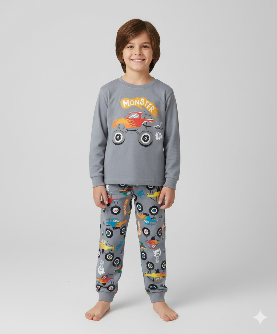 ELM-3080Erkek Çocuk Pijama Takımı Atv Baskı Desenli ELM-3080