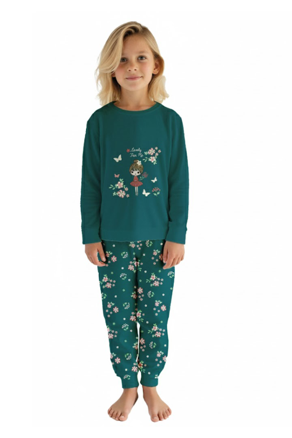 ELM-4088Kız Çocuk Pijama Takımı Çiçek Desenli ELM-4088
