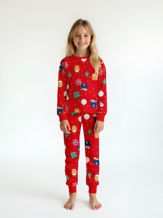 ELM-4107Kız Çocuk Yılbaşı Yeniyıl Temalı  Pijama Takımı ELM-4107