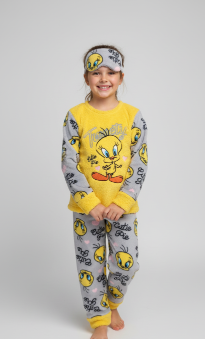 KAPI-4113Kız Çocuk Tweety Polar Pijama Takımı