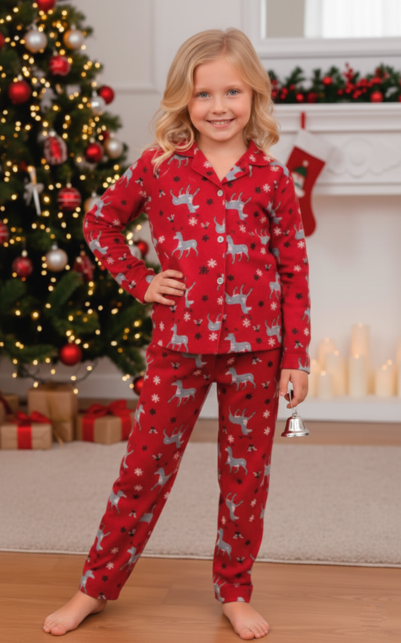 KAPI-8255Kız Çocuk Yılbaşı Yeniyıl Temalı Pazen Pijama Takımı KAPI-8255