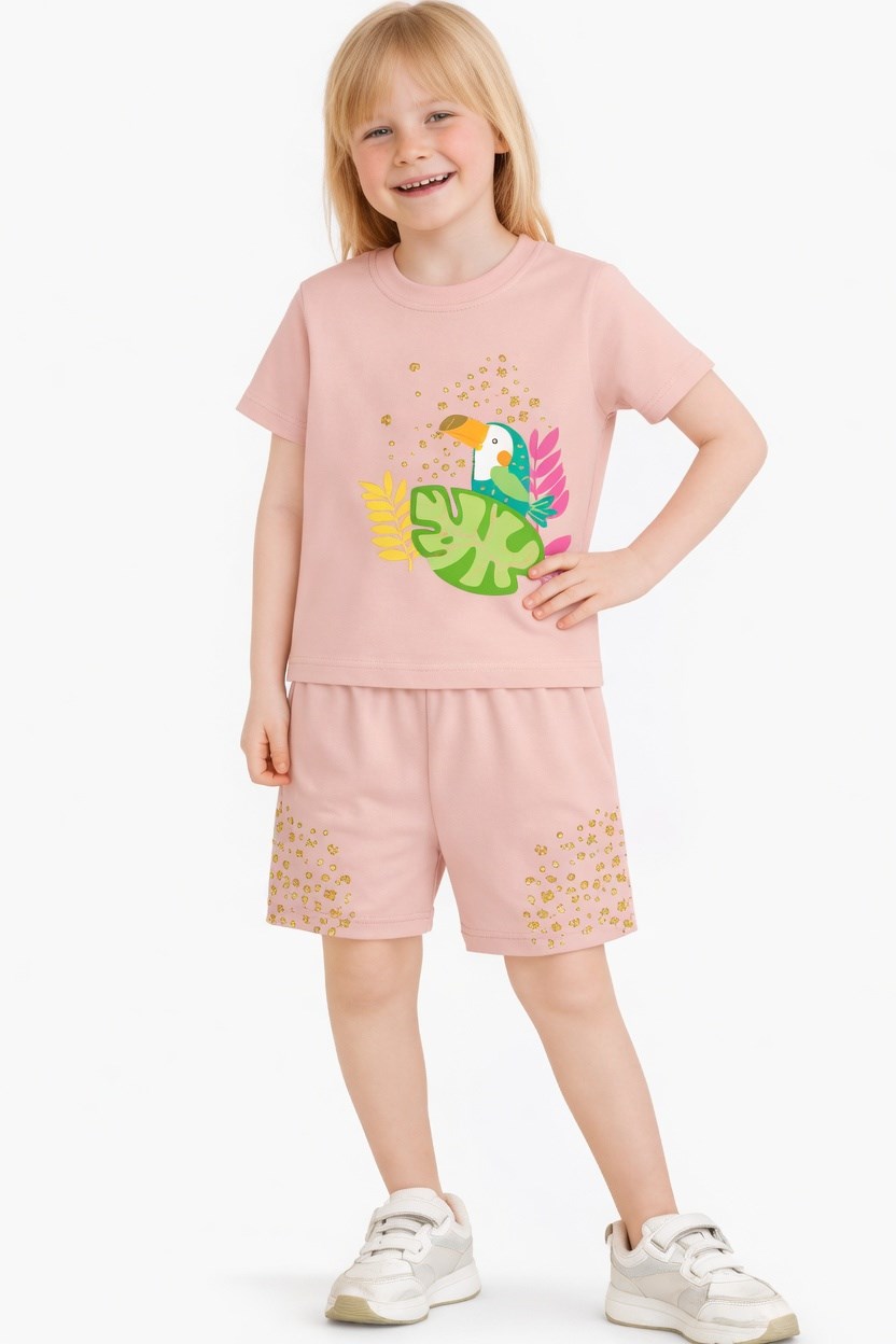 NBK-6143Kız Çocuk Şortlu Yazlık Pijama Takımı - Kuş NBK-6143