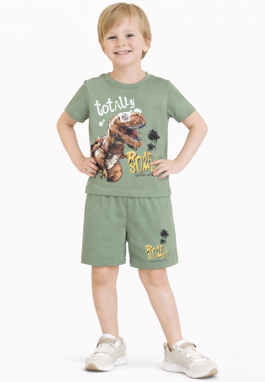 NBK-7246Erkek Çocuk Şortlu Yazlık Pijama Takımı Dinazor Temalı NBK-7241