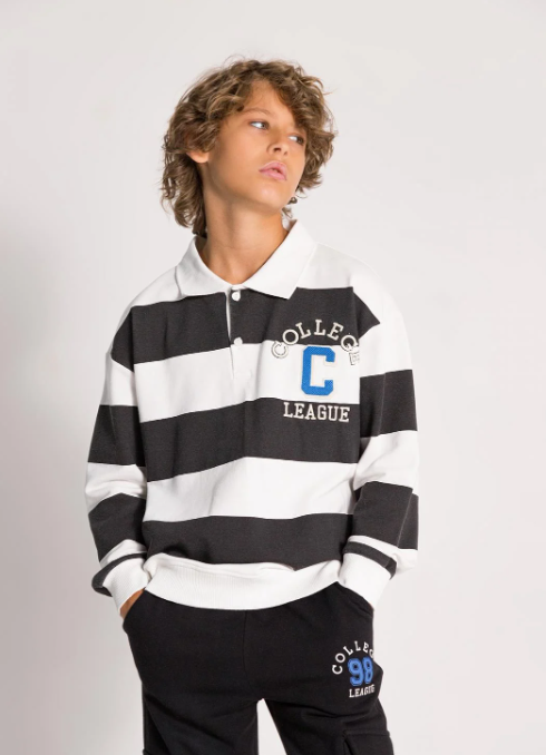 DMB-4062Erkek Çocuk Polo Yaka Çizgili Kolej Sweat 4062