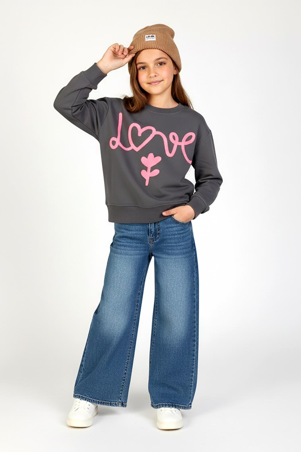 DMB-9897Kız Çocuk İşleme Detaylı Sweat DMB-9897