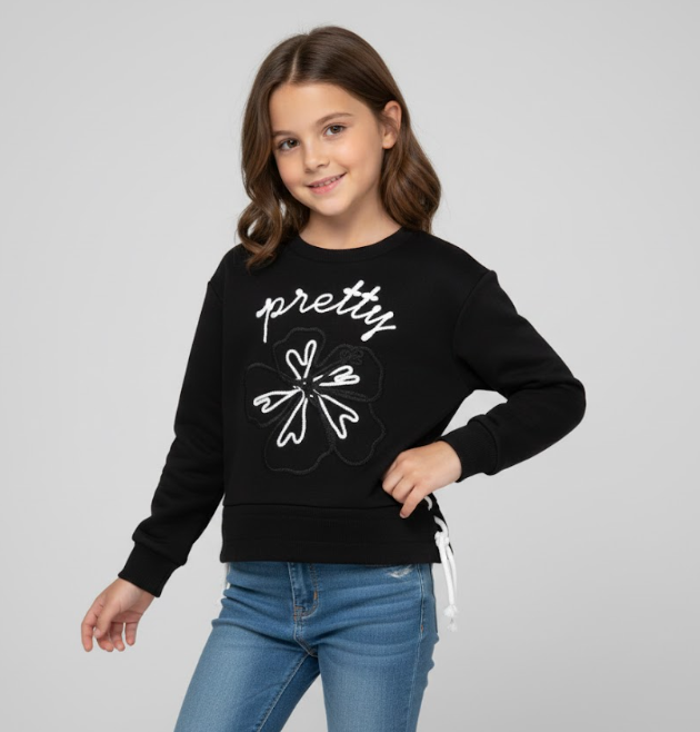 JAC-36074Kız Çocuk Önü Çiçekli Sweat