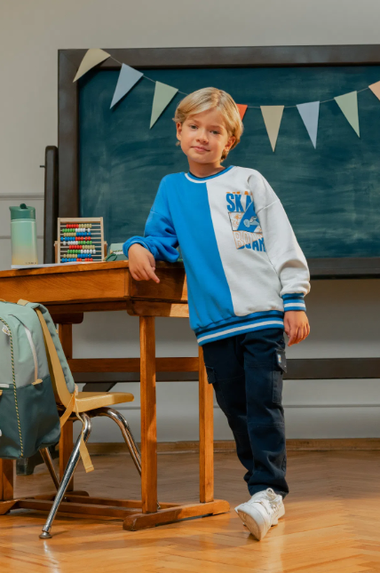 MNY-MNT25E207Erkek Çocuk Kaykay Baskılı Renk Bloklu Sweatshirt