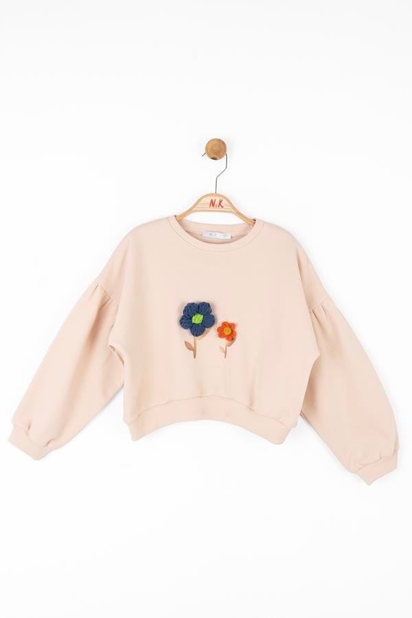 NK-37506Kız Çocuk Örgü Çiçekli Sweat