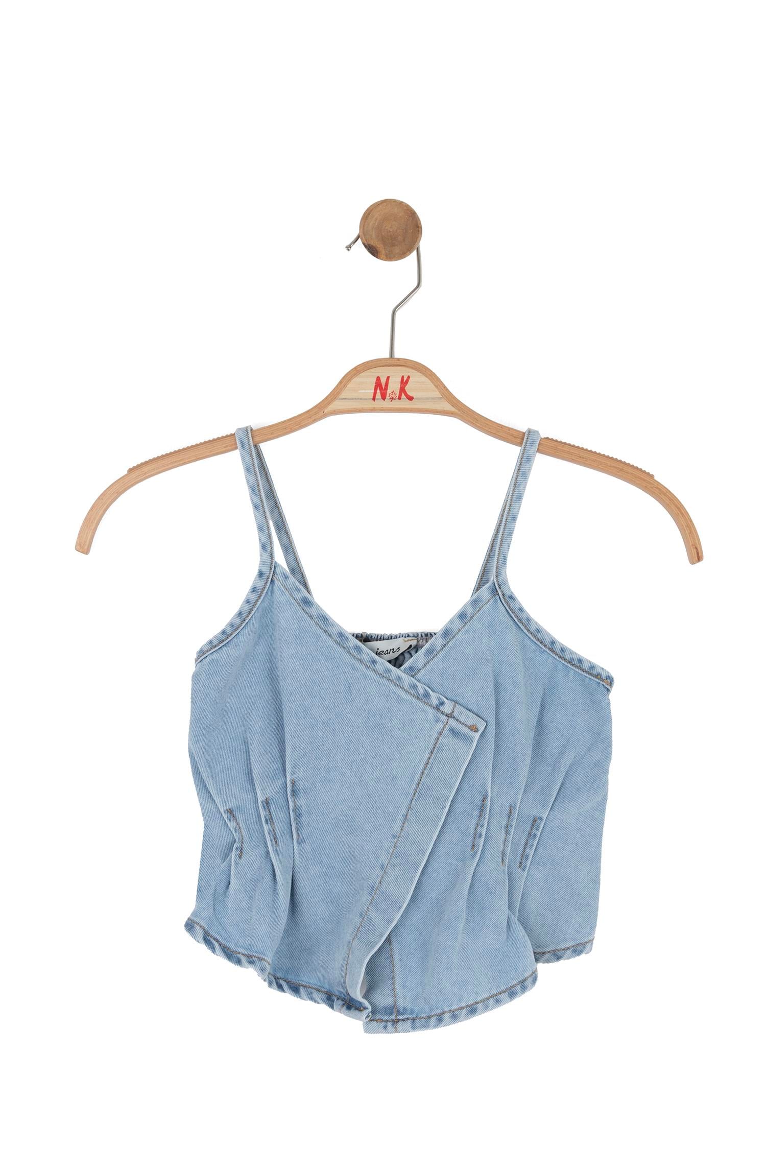 NK-31700-YKız Çocuk Önü Düğmeli Crop NK-31700