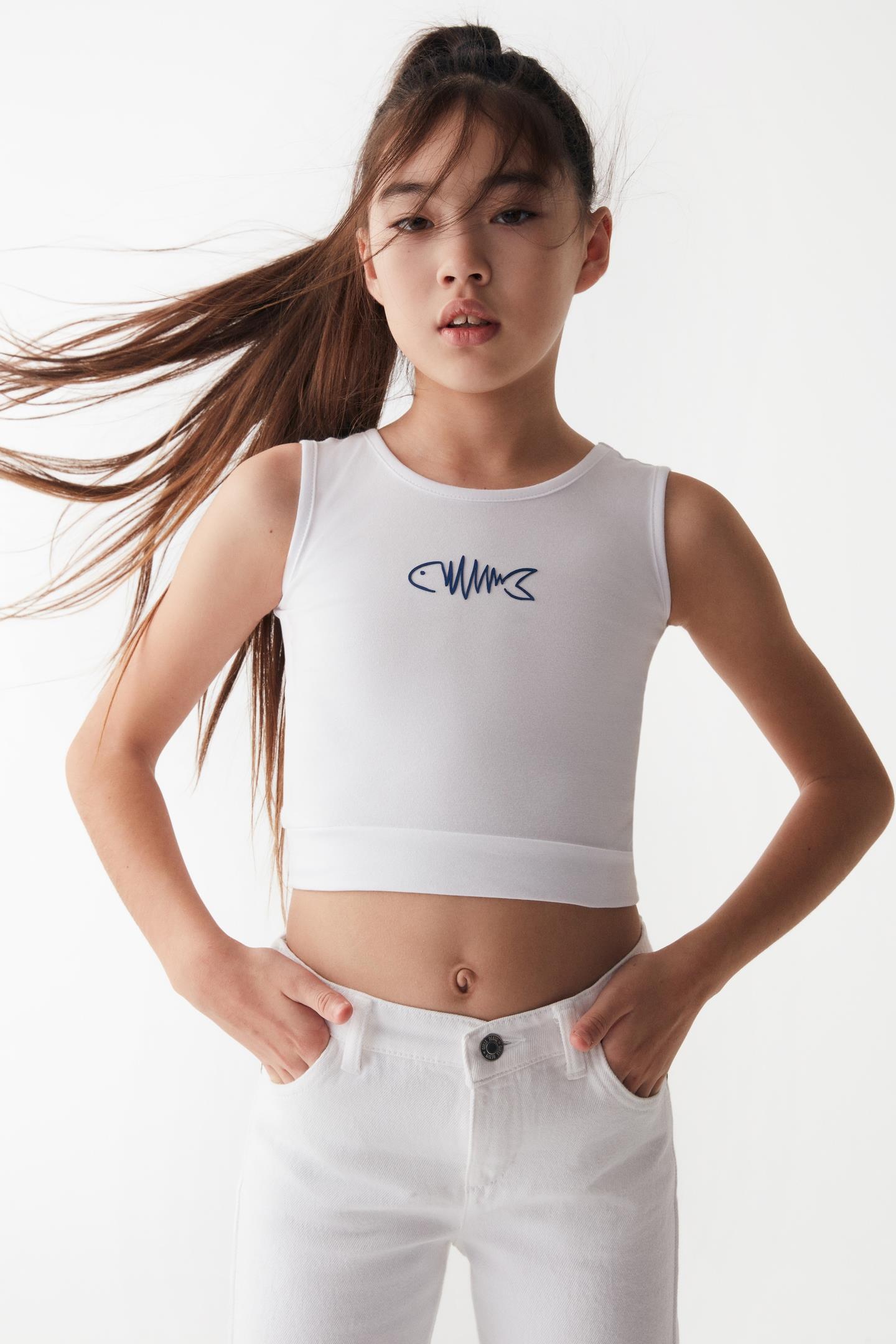 NKY-36370Kız Çocuk Midilli Crop Bluz 36370