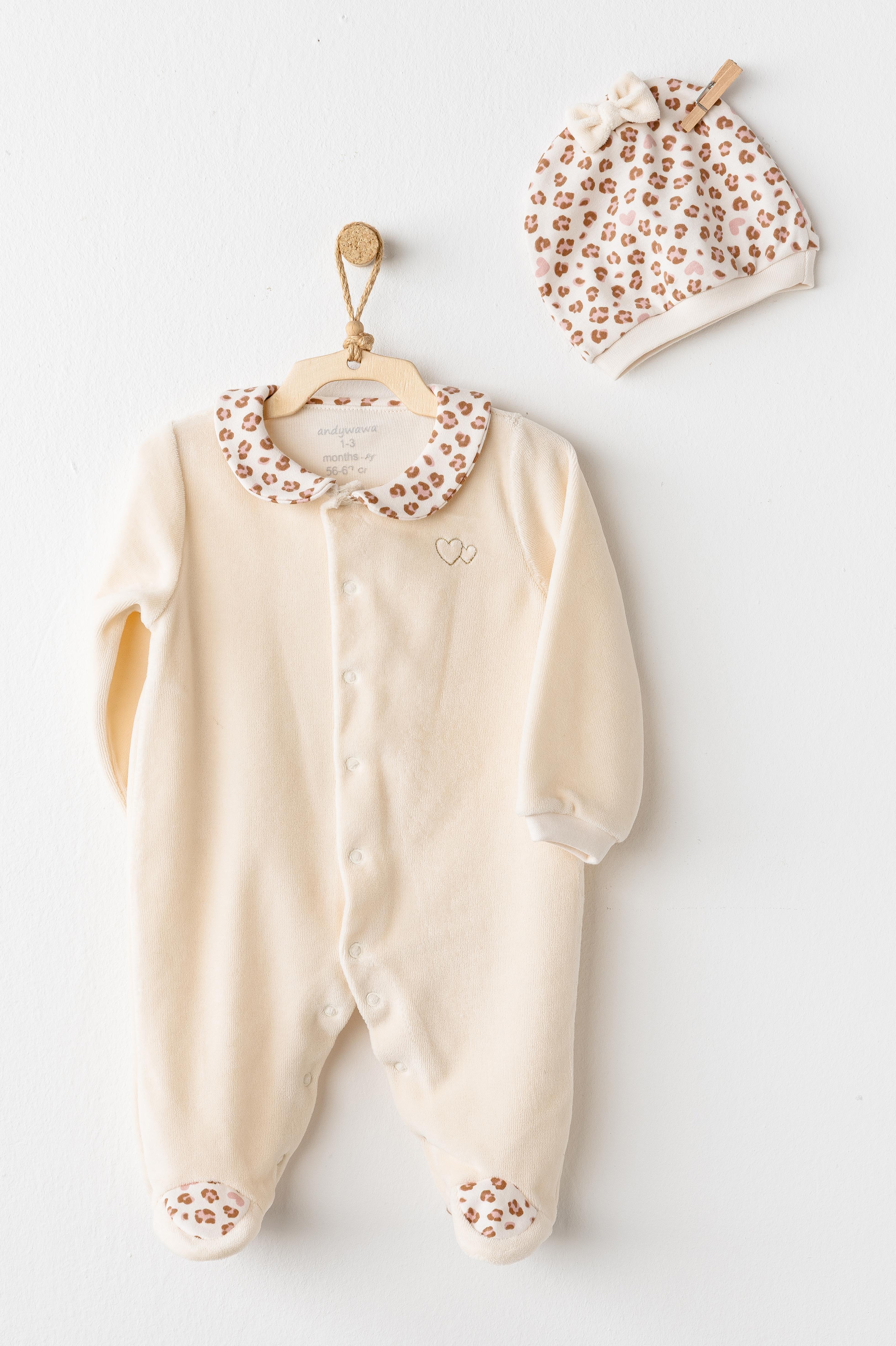 ANW-AC26238Kız Bebek Tulum Romper Velvet Little Leopard AC26238