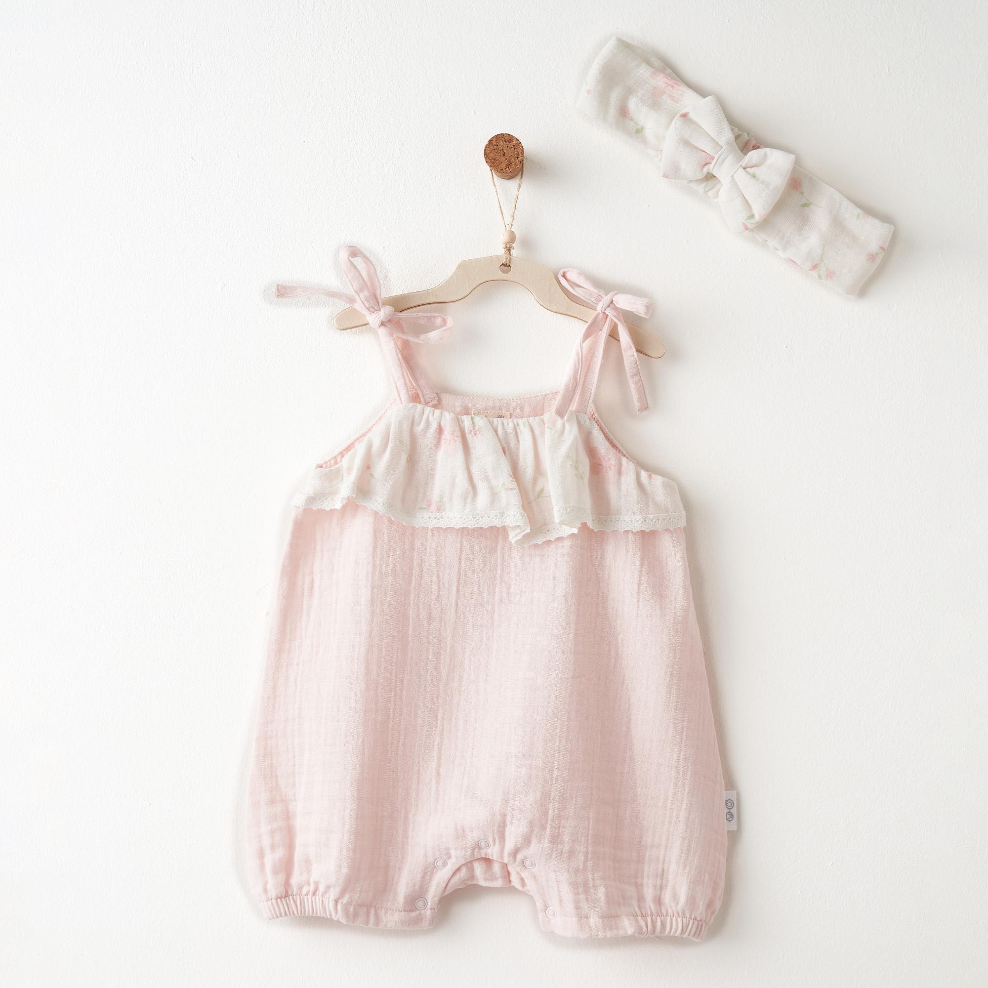 ANW-AC26618Kız Bebek Tulum Takım Romper Band Set Muslin ANW-AC26618