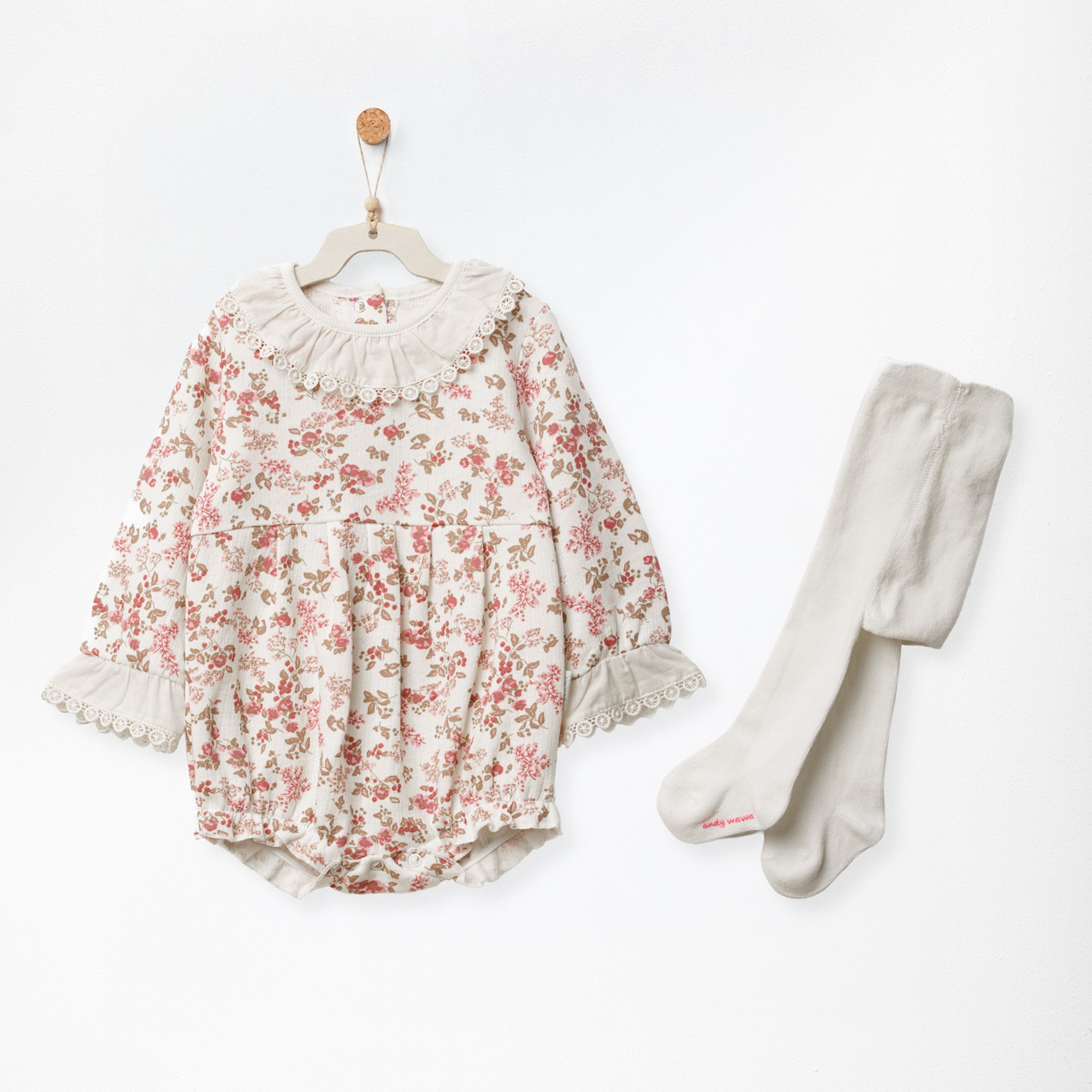 ANW-AC27023Kız Bebek Tulum Takım Romper Pantyhose Set Floral Dreams ANW-AC27023