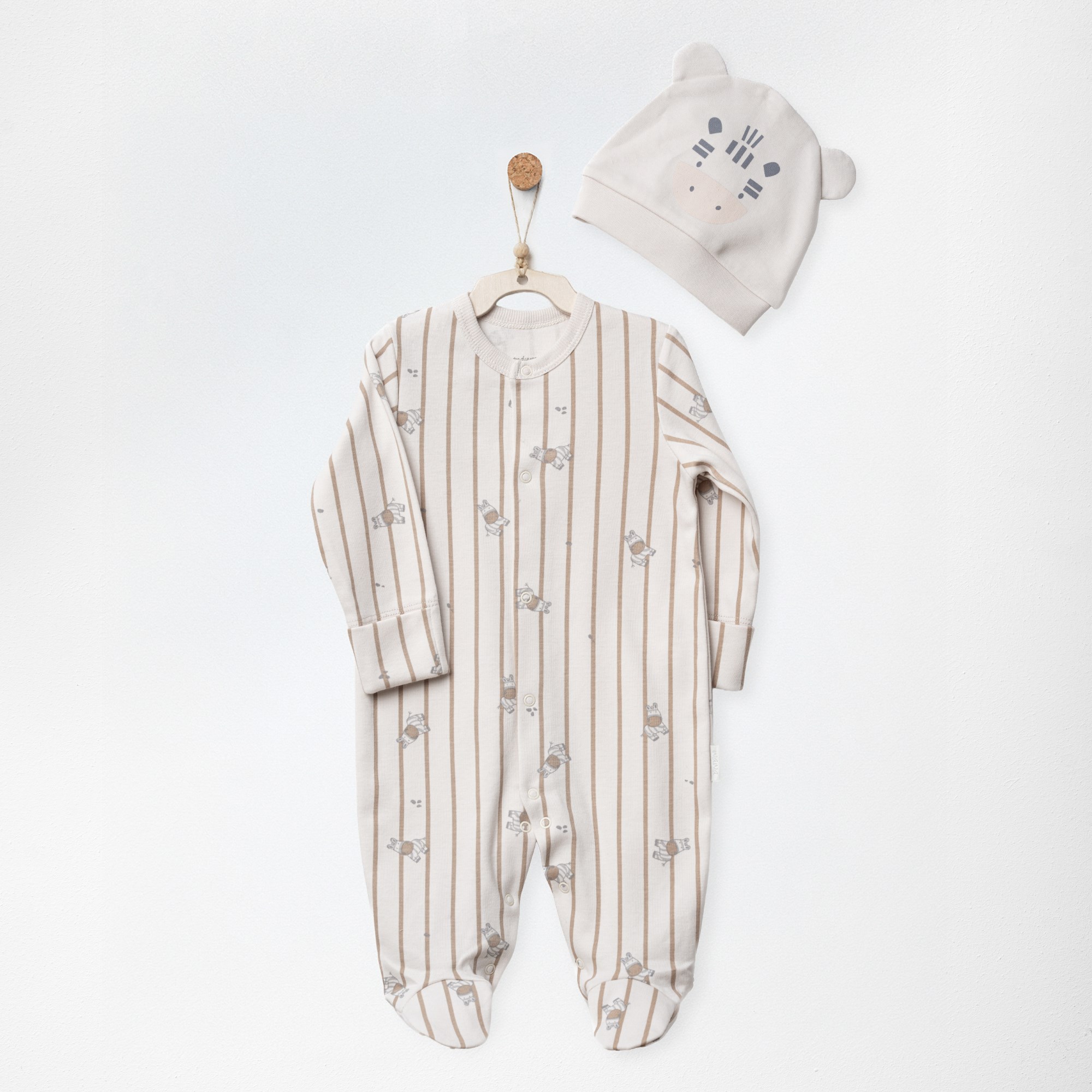 ANW-AC27282Erkek Bebek Tulum Takım Romper Hat Set Zebra ANW-AC27282