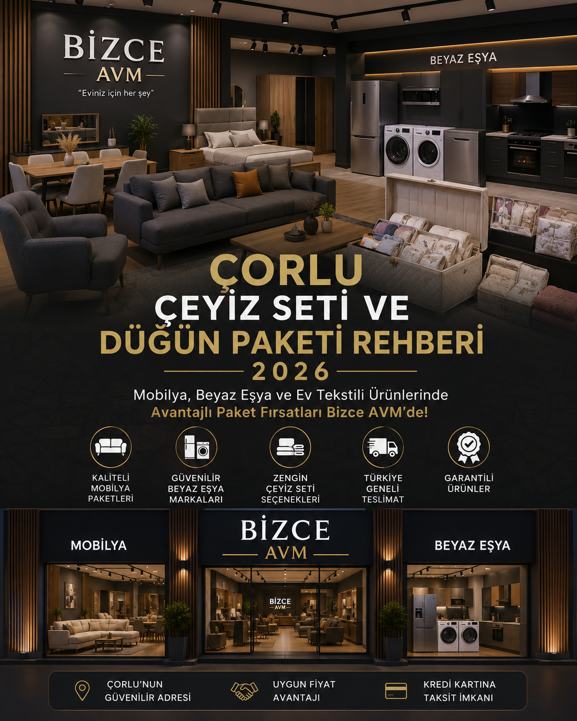 Çorlu çeyiz seti ve düğün paketi seçenekleri Bizce AVM