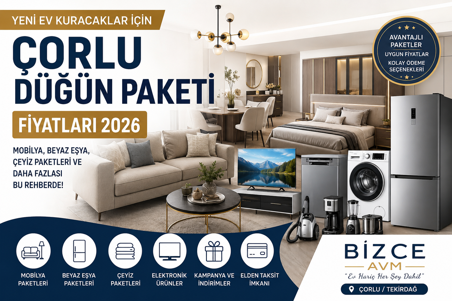 Çorlu düğün paketi fiyatları 2026 mobilya ve beyaz eşya düğün paketi seçenekleri