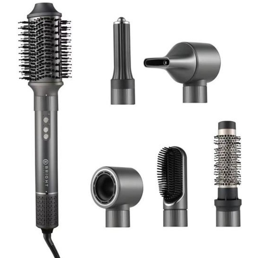 Bright Elegance BE-5117 6 In 1 Hava Üflemeli Saç Şekillendirici Set Antrasit Seramik Malzeme 32 mm Maşa