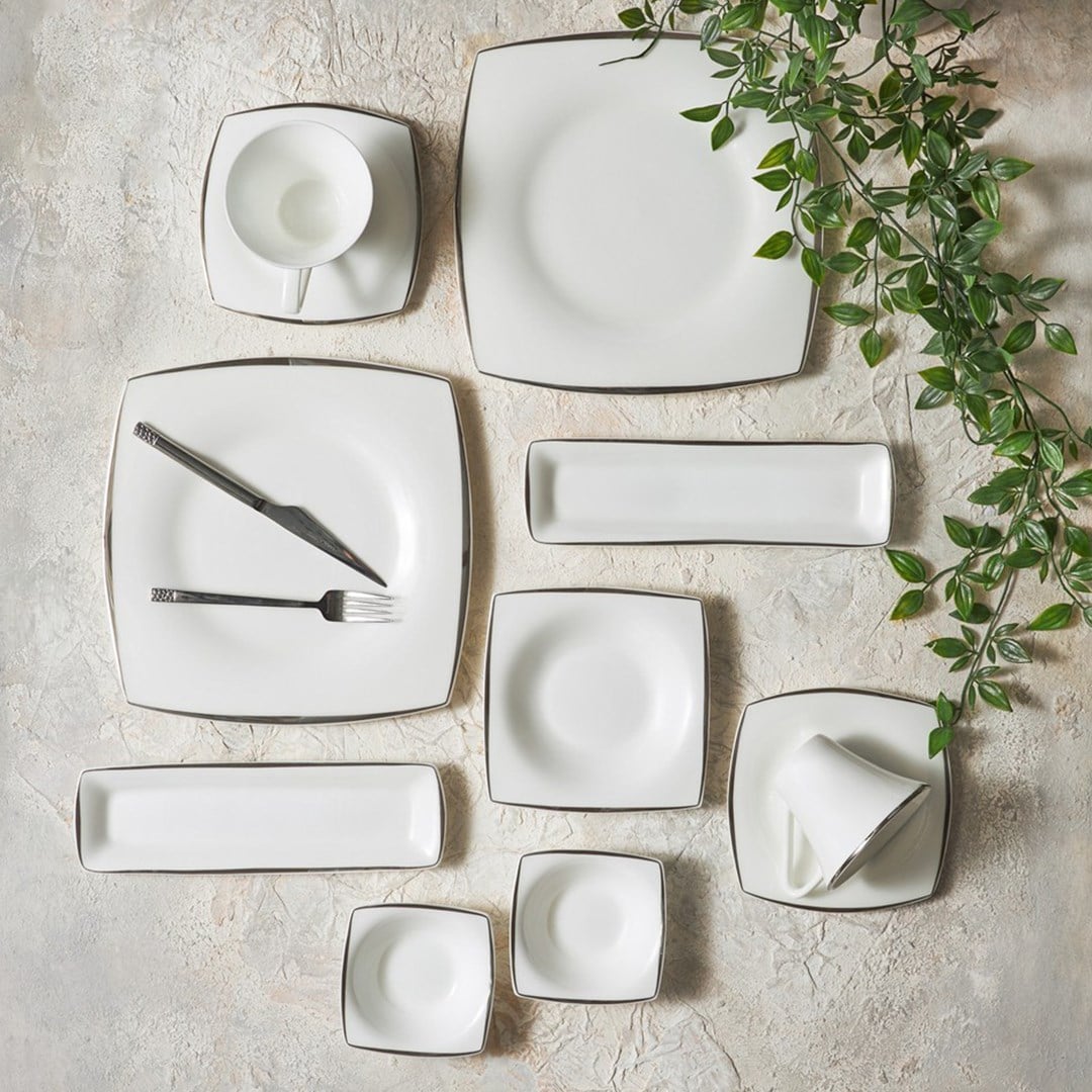 Karaca Fine Pearl Agate Platin 26 Parça 6 Kişilik Kahvaltı/Servis Takımı Kare