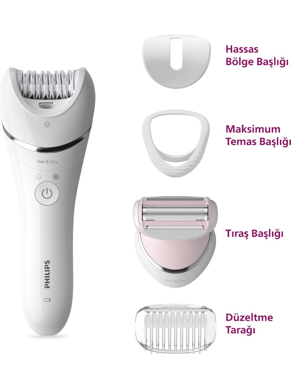 Philips BRE710/05 Epilatör (Yüz+Koltuk alti+Bikini Bölgesi+Bacak)Islak-Kuru,Işıklı,Kablosuz