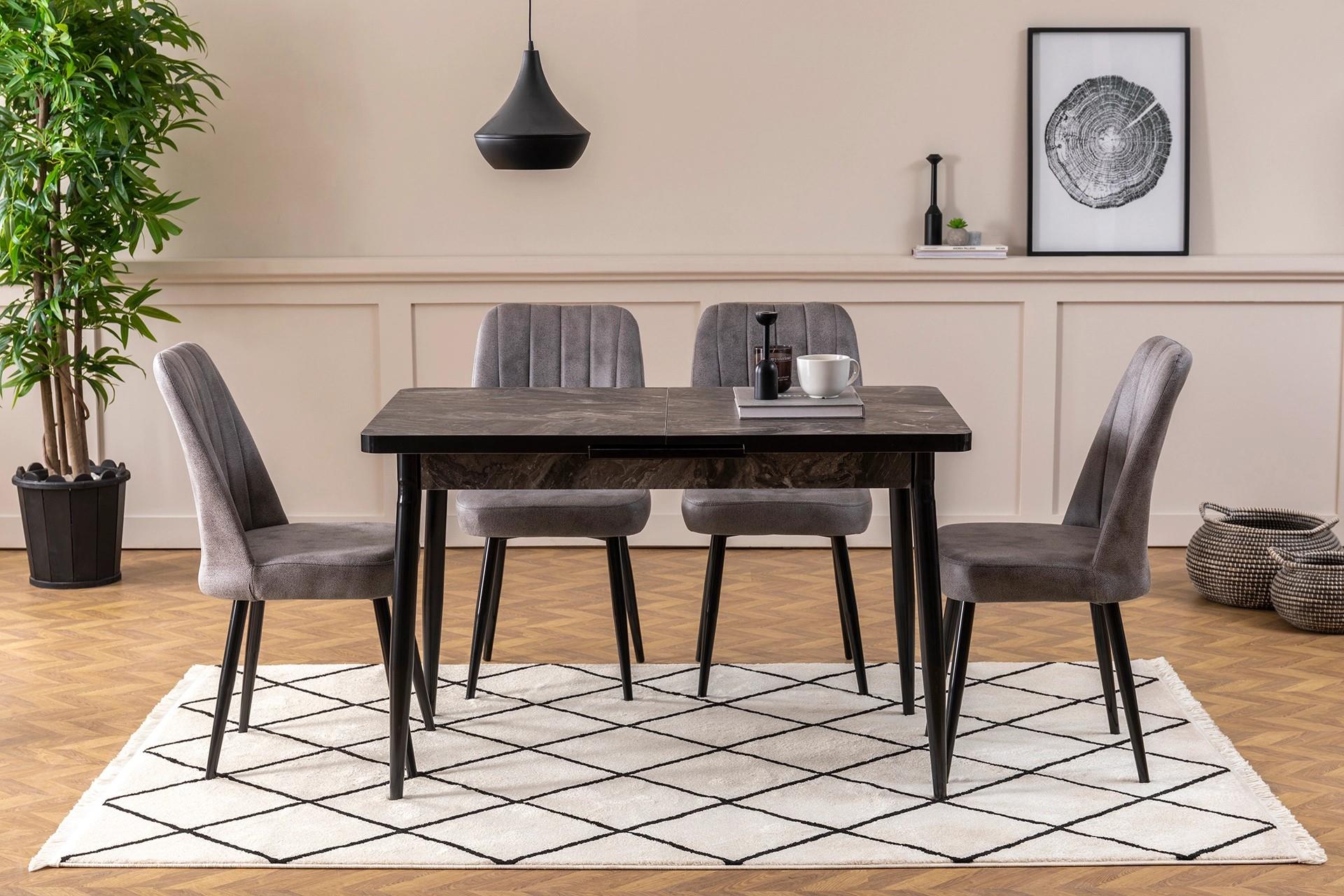 POLO SİYAH MERMER MASA TAKIMI 75*120