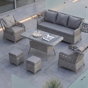 Anemon Gri 3+1+1+2 Puf Bahçe Balkon Oturma Takımı