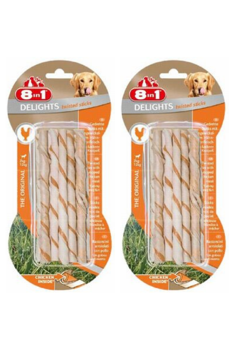 8in1 Delights Twisted Sticks Tavuklu Burgu Çubuk Köpek Ödül Kemiği 55Gr X 2 Adet