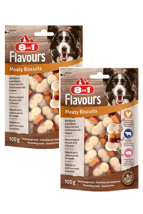 8in1 Flavours Meaty Biscuits Kıtır Köpek Ödül Bisküvisi 100Gr X 2 Adet