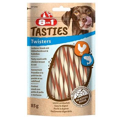8in1 Tasties Twisters Tavuklu ve Balıklı Burgu Çubuk Köpek Ödül Maması  85Gr