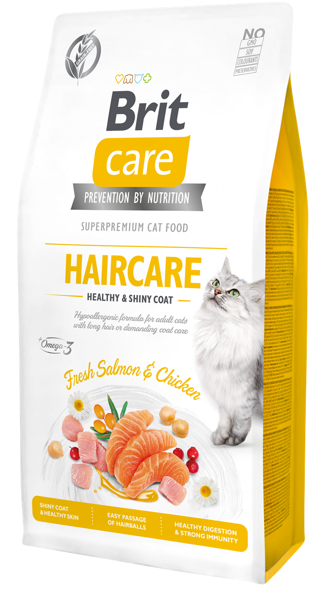 Brit Care Haircare Hipoalerjenik Deri ve Tüy Sağlığı İçin Somonlu ve Tavuklu Tahılsız Yetişkin Kedi Maması 7Kg