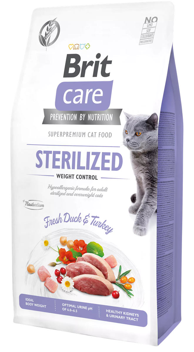 Brit Care Weight Control Hipoalerjenik Kilo Kontrolü İçin Ördekli ve Hindili Tahılsız Kısırlaştırılmış Yetişkin Kedi Maması 7Kg