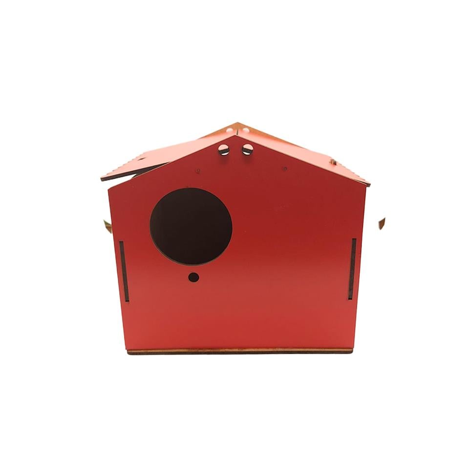Çatılı Renkli Ahşap Kuş Yuvası Kırmızı