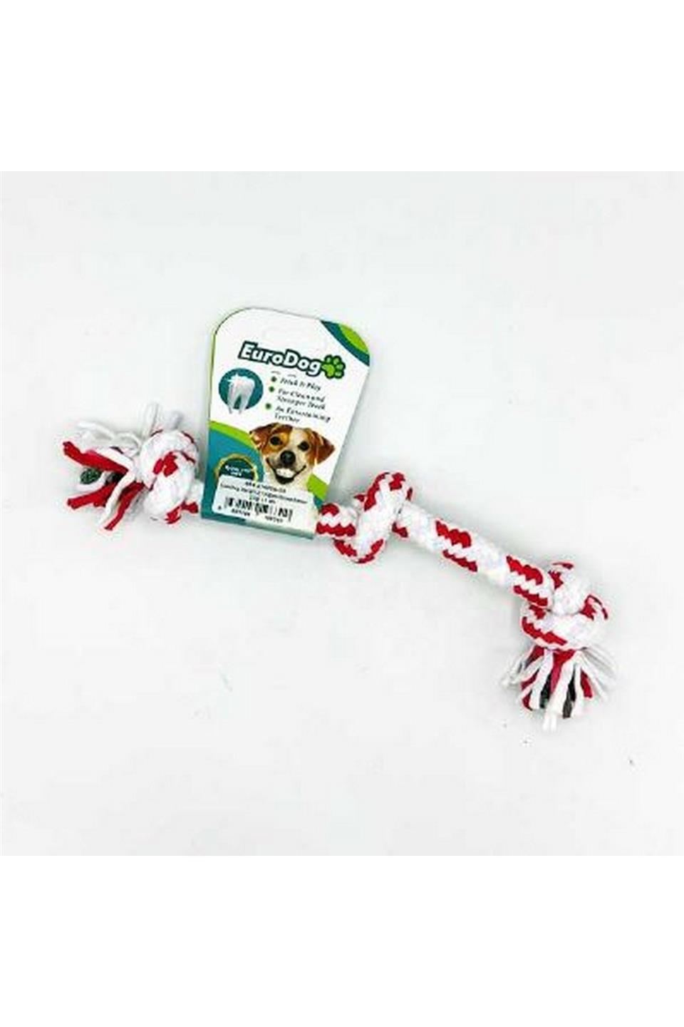EuroDog Diş İpi Üç Düğüm Beyaz Kımızı Çizgi 15 cm