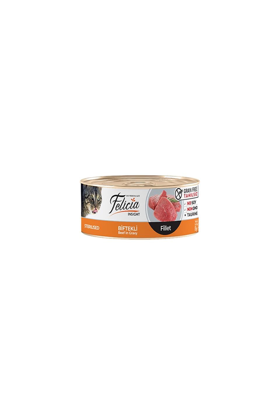 Felicia® Fileto Sterilised Tahılsız Kısırlaştırılmış Biftekli Yetişkin Kedi Konservesi 85 Gr