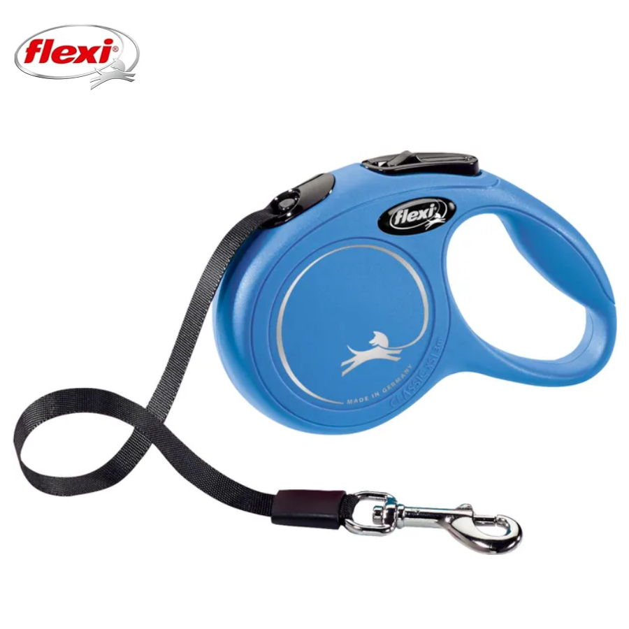 Flexi New Classic Otomatik Şeritli Köpek Gezdirme Kayışı 5Mt (M) Mavi