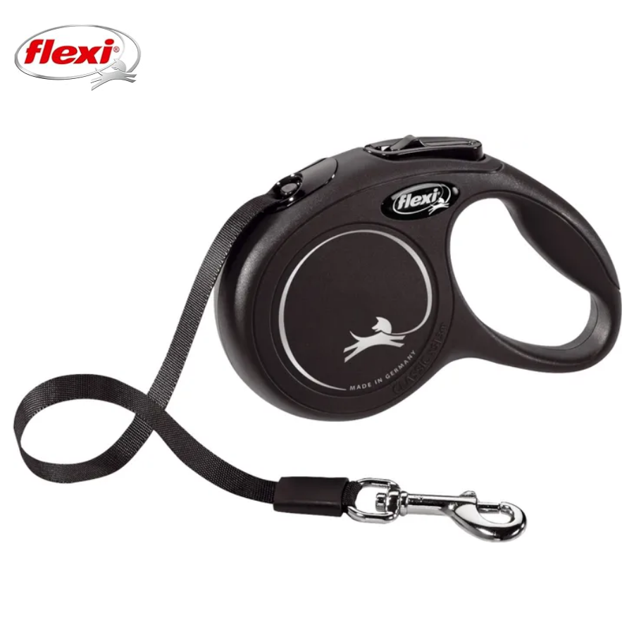 Flexi New Classic Otomatik Şeritli Köpek Gezdirme Kayışı 5Mt (M) Siyah