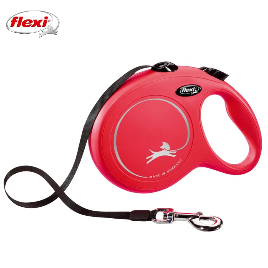 Flexi New Classic Otomatik Şeritli Köpek Gezdirme Kayışı 5Mt (S) Kırmızı